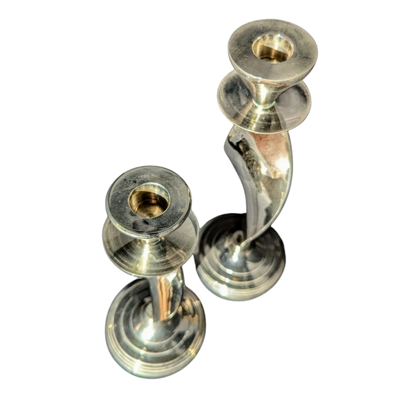 Silver Plated Twisted Brass Metal Candlestick Holders Ribbon Shape Set Of 2 Vtg - Picture 4 of 11